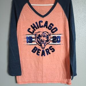 NFL Chicago Bears Women's Orange and Navy Long Sleeve Tee Size Medium